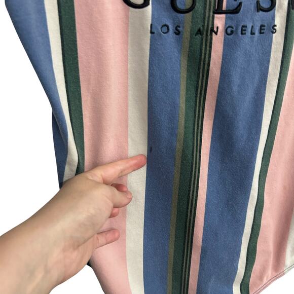 GUESS Striped Logo Snap Bodysuit M Retro Y2K Pastel Sporty Coquette Streetwear - Picture 8 of 8